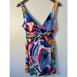 Suddenly Slim by Catalina Wm LG 12-14 Abstract Print Swim Dress Multi Colorful